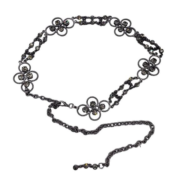 Crystal Adjustable Chain Link Belt Pewter Tone 23 in Main 40 in End to End - Picture 1 of 5